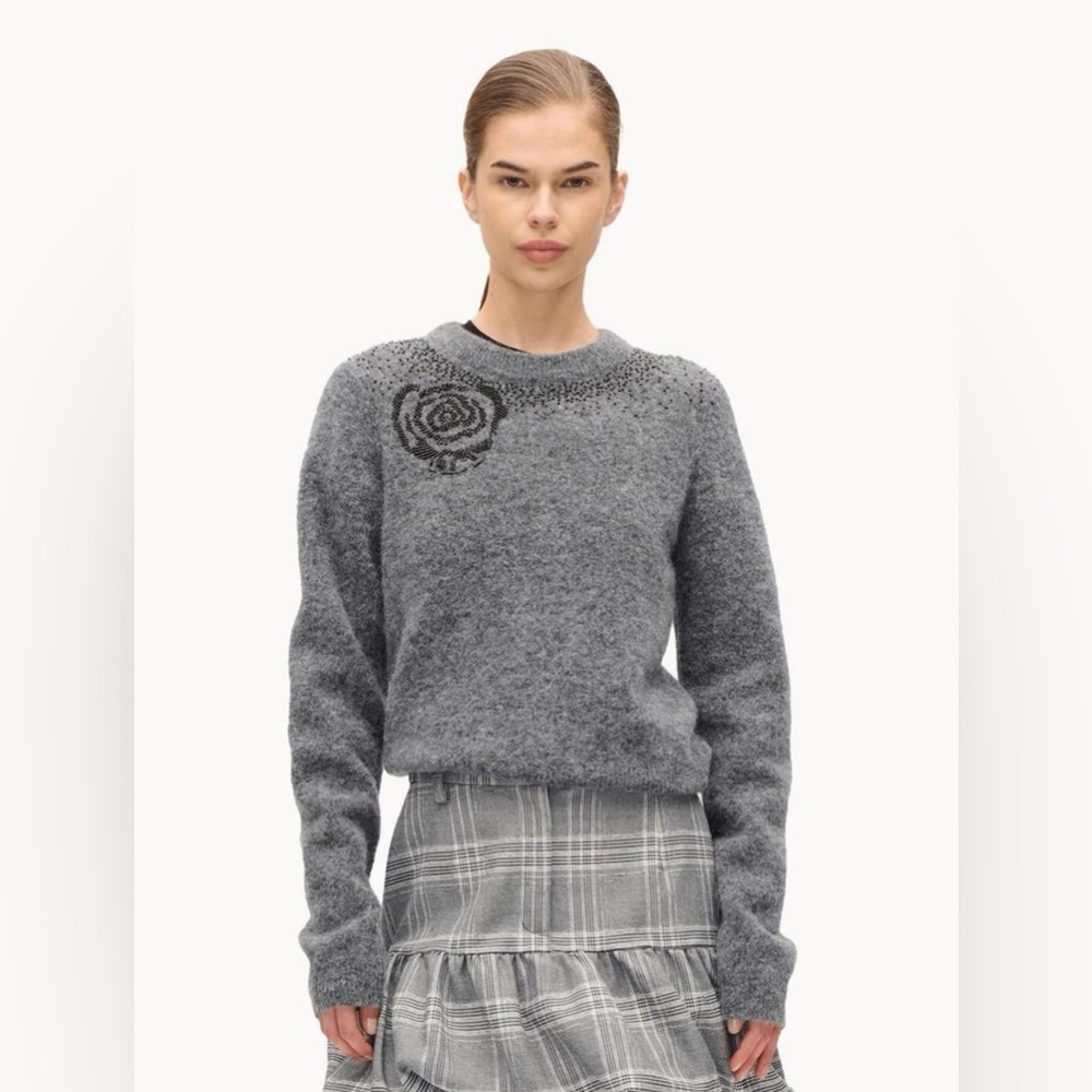 Baum und Pferdgarten Chanya Sweater Grey Alpaca Merino Beaded Women’s size L